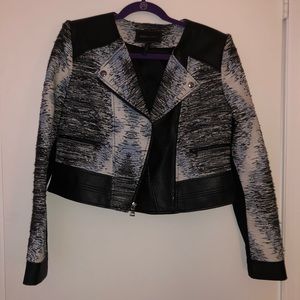 Leather trim blazer in white, black, and navy